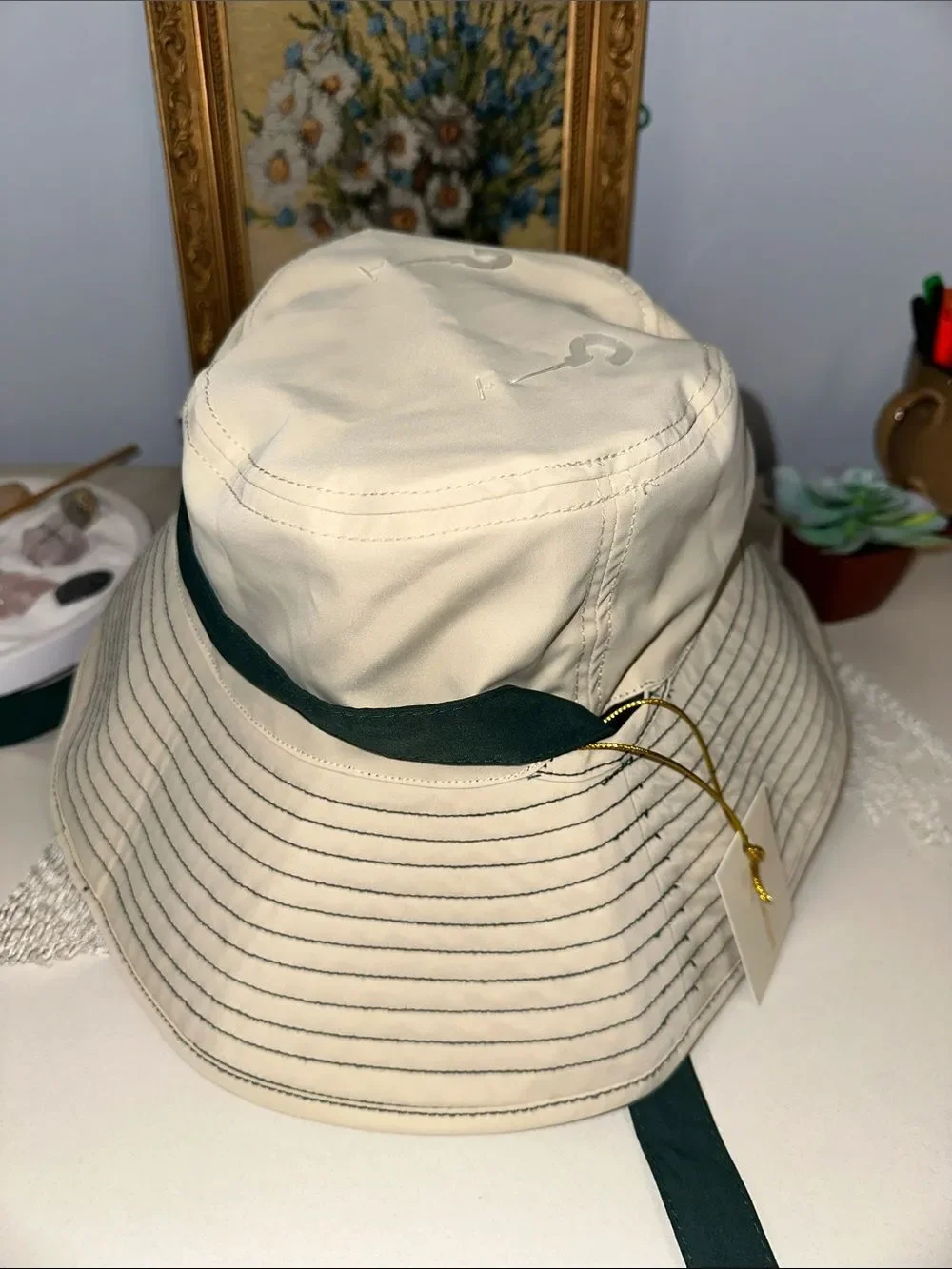 PS OS Reversible Ivory Green Mother’s Day Gardening Hat Nylon with Ties